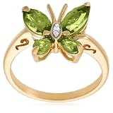 Yellow Gold Plated Sterling Silver Peridot and Diamond Accent Butterfly Ring