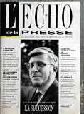 ECHO DE LA PRESSE (L') du 01-04-1991 A CHACUN SA REGIE - LE COURRIER FRAN-?AIS LA SUCCESSION - SOGITEC INFORMATISER LA PHOTOGRAVURE - LA PRESSE DU CINEMA - LE CFC A ATTEINT SA MATURITE - ALAIN COURTIAL L'EUROPEEN - MERVEILLEUX PAPIER - LES AMBITIONS DE DDE FRANCE - LA PREMIERE KOMORI SYSTEM 40 A III EN NORVEGE - CHEVAL PRATIQUE PREMIER ANNIVERSAIRE SANS OBSTACLE LA VIE PROFESSIONNELLE - LES VENDEURS COLPORTEURS DE PRESSE AU REGIME DE LA SECURITE SOCIALE - ECOLIERS A VOS JOURNAUX - PRODUCTION... Image du produit