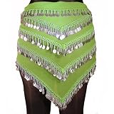 Belly Dance Coin Hip Scarf, Four Row Triangle, Georgette Fashion Colors Available
