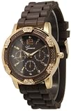 Women's Geneva Brown with Gold Chronograph Silicone Rubber Jelly with CZ Crystal Rhinestones Face Bling Bezel