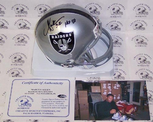Marcus Allen Autographed/Hand Signed Oakland Raiders Mini Helmet with HOF 03 Inscription
