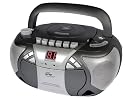 Elta 6774 Tragbarer Stereo Radiorekorder (CD-Player, UKW-/MW-Tuner, Kassttendeck, 50 Watt PMPO Verstärker, Teleskopantenne, Lautsprecher) grau