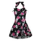 H&R London Neckholder-Robe ROSE HIP & SKULLS DRESS noir