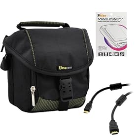 EveCase Large Digital Camera Pouch Nylon Case + Mini HDMI Cable + LCD Screen Protector for Nikon Coolpix P7700, D3200, L810, P510, P7100, D5100, L120 L110 L100 P510 P500 P7000 J1 V1
