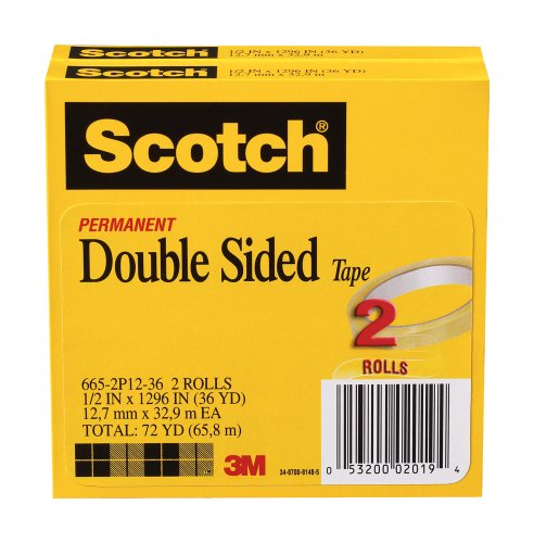 Scotch® Double Sided Tape 665-2P12-36, 1/2-inch x 1296 Inches, 2-Pack