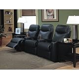 Showtime Collection Black Leather Motion Home Theater Sofa Couch Chair