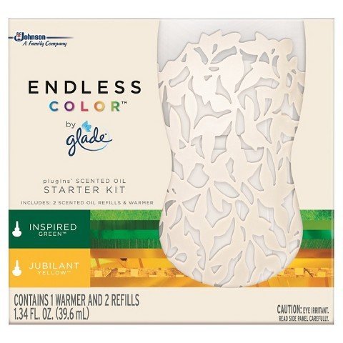 Glade Endless Color PlugIns Starter Kit, 1 Warmer & 2 Refills, Green/Yellow