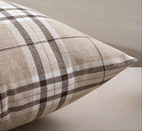 Natural Cotton Linen Stripe Sofa Cushion Cover Lumbar Pillowcases Without Core (50cm*50cm, Brown)