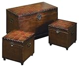 IMAGE OF Benzara 71913 31 in. Wood Leather Trunk Set of 3