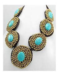 Cotton Semi GemStone Beads Necklace In Brass