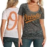 MLB Touch by Alyssa Milano Baltimore Orioles Charcoal-White Superfan Sheer Burnout Premium T-shirt (X-Large)