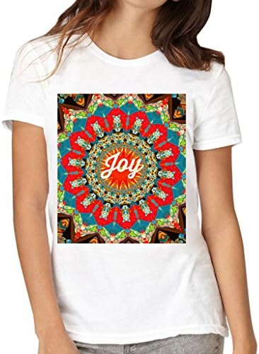 DoDoband Women's Tee Vibrant Red Yellow Kaleidoscope Joy Design Tee Shirts White Size Small