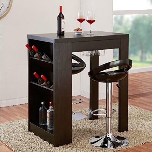 Contemporary Wine Bar Table in Amazing Rich Cappuccino Finish - This Server Has Shelves for Wine Bottles Storage and Metal Racks for Glasses - Perfect Addition for Your Home - Satisfaction Guaranteed!