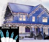 Set Of 100 Teal Everglow Icicle Christmas Lights With White Wire