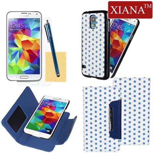 Galaxy S5 Case, XIANA Removable Two-in-one Design Wallet Leather Case Cover Protector For Galaxy S5 i9600(Blue),A Stylus,Screen Protector and Cleaning Cloth Included