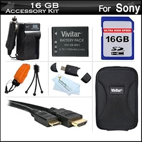 16GB Accessories Kit For Sony Cyber-Shot DSC-TX10 Waterproof Digital Camera Includes 16GB High Speed SD Memory Card + Extended Replacement (1100 maH) NP-BN1 Battery + AC/DC Travel Charger + Mini HDMI Cable + USB 2.0 Card Reader + Case + FLOAT STRAP + More