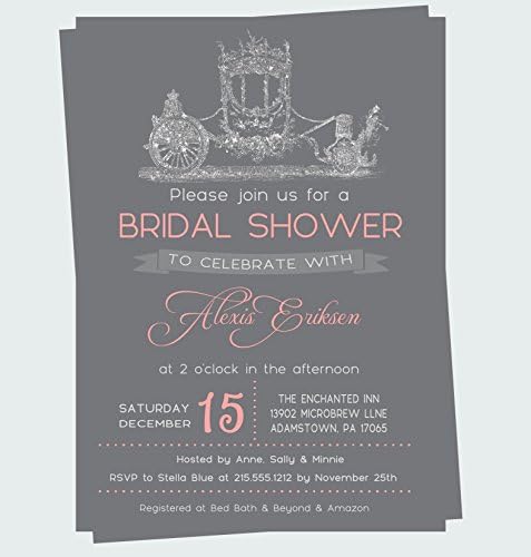 Enchanted Bridal Shower Invitations Coral and Silver Custom