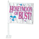 Honeymoon Or Bust Car Flag (w/17.5 pole & hardware) Party Accessory  (1 count) (1/Pkg)