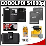 Nikon Coolpix S1000pj 12.1MP Digital Camera with Built-in Projector and 5x Optical Wide-Zoom + EN-EL12 Battery Packs + Leather Case + Accessory Kit