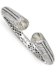 Sterling Silver W/14k 1/2ct. Diamond Hinged Cuff Bracelet