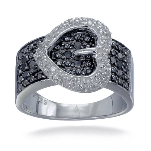1/4 CT Heart & Buckle Shape Black Diamond Ring In Sterling Silver (Available In Sizes 5 - 10)