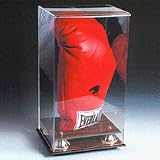 Custom Engraved Single Stand Up Boxing Glove Display Case with Gold Risers and Black Base