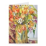 Tulips and Narcissi in an Art Nouveau Vase.. - Greeting Card (Pack of 2) - 7x5 inch - Art247 - Standard Size - Pack Of 2