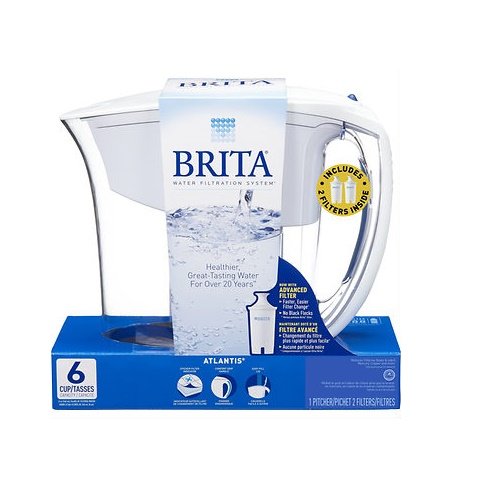 Brita Atlantis 6 Cup Water Filter Pitcher with 2 Filters