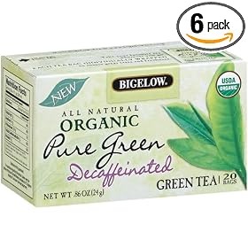 Bigelow Organic Pure Green Tea Decaffeinated, 0.86-Ounce Boxes (Pack of 6)