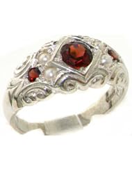High Quality Solid 925 Sterling Silver Natural Garnet & Pearl band Ring - Finger Sizes 4 to 12 Available