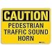 Safety Sign, Sound Horn, Blck/Yellow, 10inH