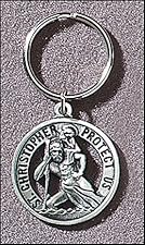 Catholic Key Ring, Religious Men or Womens St Christopher Keychain. Material: Pewter Size: 1.5". Catholic Saint Christopher Patron Saint of Bookbinders, Epilepsy, Gardeners, Mariners, Pestilence, Thunder-storms, Travelers, Travel, Motorists, Truck Drivers, Bus Drivers, Archers, Automobile Drivers, Bachelors, Cab Drivers, Epileptics, Floods, Fruit Dealers, Gardeners, Hailstorms, Holy Death, Lightning, Mariners, Market Carriers, Pestilence, Sudden Death, Taxi Drivers, Toothache, Transportation Workers