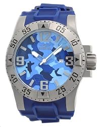 Stainless Steel Excursion Diver Quartz Blue Camo Dial Rubber Strap
