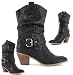 #29c * trendige Damen - Western Boots Größe 38 in schwarz mit modischer Zierschnalle und 5cm Blockabsatz Schuhe Abendschuhe Stiefeletten Stilettos
