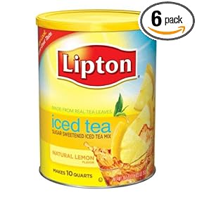 Lipton Sweetened Instant Tea Mix, Lemon, 10 Quart Can (Pack of 6)