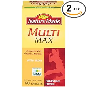Nature Made Multi Mega/Multi Max Multiple Vitamin and Mineral with Iron, 60 Tablets (Pack of 2)