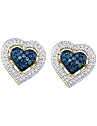 10KT Yellow Gold 0.40 CTW Blue Diamond HEART Earrings