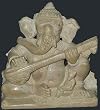 Mogul Interior Sitting Ganesha Playing Veena Hindu God Stone Sculpture From India 5"