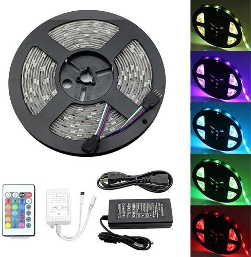 IWISHLIGHT 5M 16.4ft Roll LEDs Color RGB Changing SMD 5050 Light Strip + Power Supply Adapter + 24Key Controller