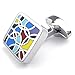 KONOV 2pcs Rhodium Plated Men's Classic Square Shirts Cufflinks, Wedding, Red Blue Silver, 1 Pair