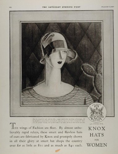 1927 Vintage Print Ad Knox Womens Lady Hat Art Deco - Original Print Ad