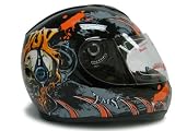 Black Skull Headphone Full Face Motorcycle Street Sport Bike Helmet DOT (Large)