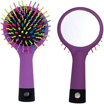 Savena Rainbow Straighten Curly Detangling Hair Brush with Mirror Air Bag Massage Hair Combs (Purple)