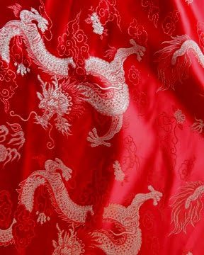 45" Chinese Brocade Fabric, Dragon Fire Red - by the yard