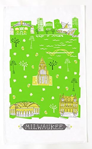 Milwaukee Printed Tea Towel by Tammy Smith Design (Themed Decorative Kitchen Dish Towel 13" x 17") - Perfect for Mom Kitchen Gifts and More!