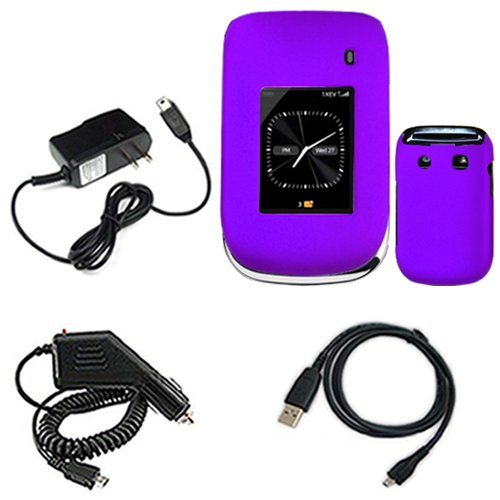 iNcido Brand Blackberry Style 9670 Combo Rubber Feel Purple Protective Case Faceplate Cover + Home Wall Charger + USB Data Charge Sync Cable + Rapid Car Charger for Blackberry Style 9670