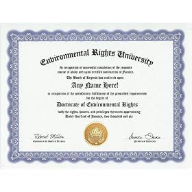 Environmental Rights Protection Activist Degree: Custom Activism Gag Diploma Doctorate Certificate (Funny Customized Joke Gift - Novelty Item)