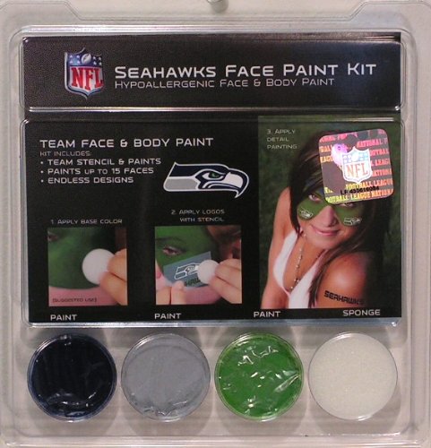 Seattle Seahawks NFL Licensed Team Body and Face Paint Kit with Stencil Seattle Seahawks NFL Licensed Team Body and Face Paint Kit with Stencil
