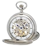 Avalon Imperiale Series 17 Jewel Hand Wind Silver-Tone Skeleton Pocket Watch with Display Stand and 15