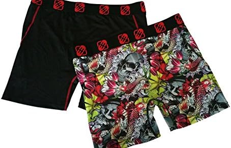 Men's Sexy Boxer Brief Shorts Flowers Skull. Jockey Trunks 2 Pack Solid + Print Design Large